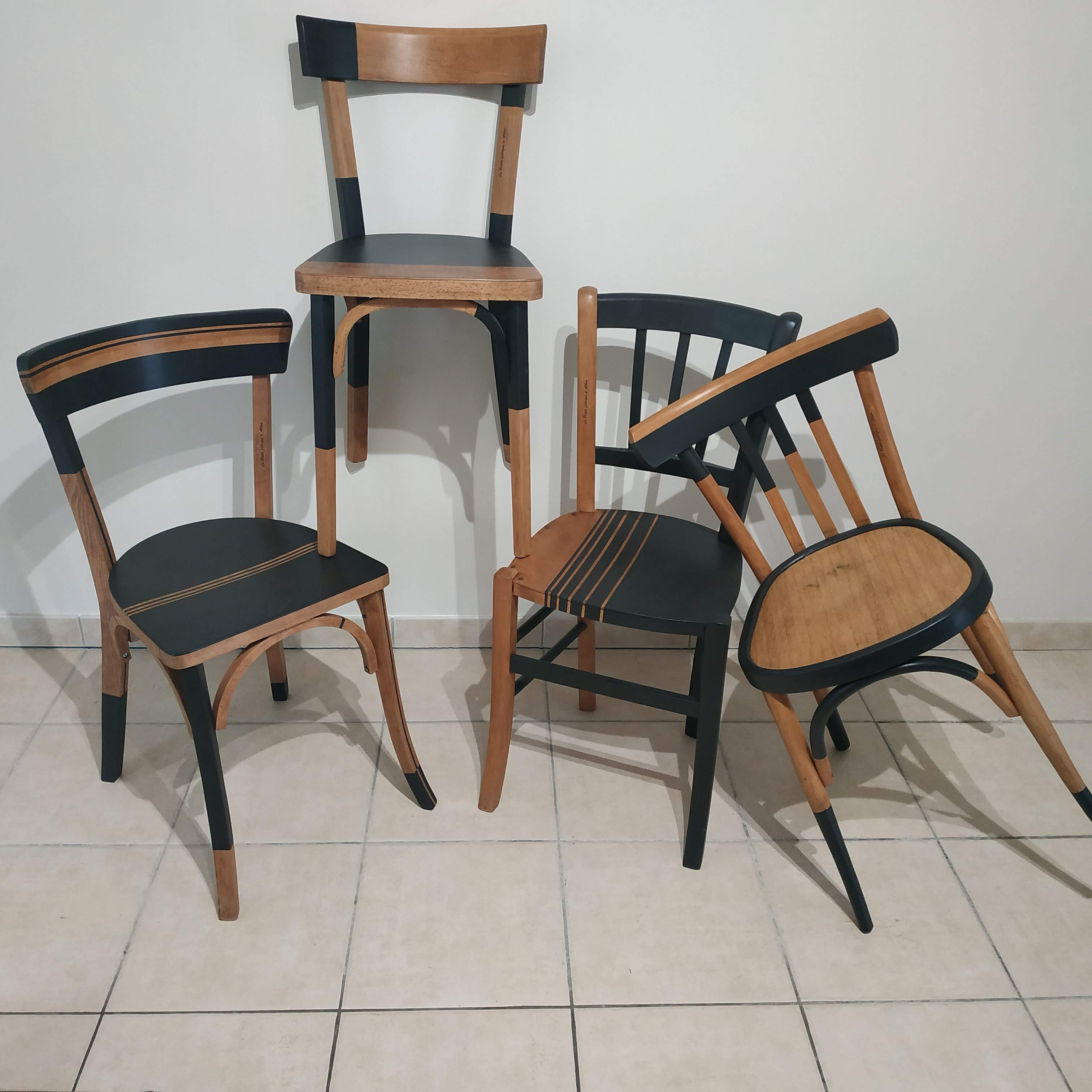 Set of 4 mismatched bistro chairs