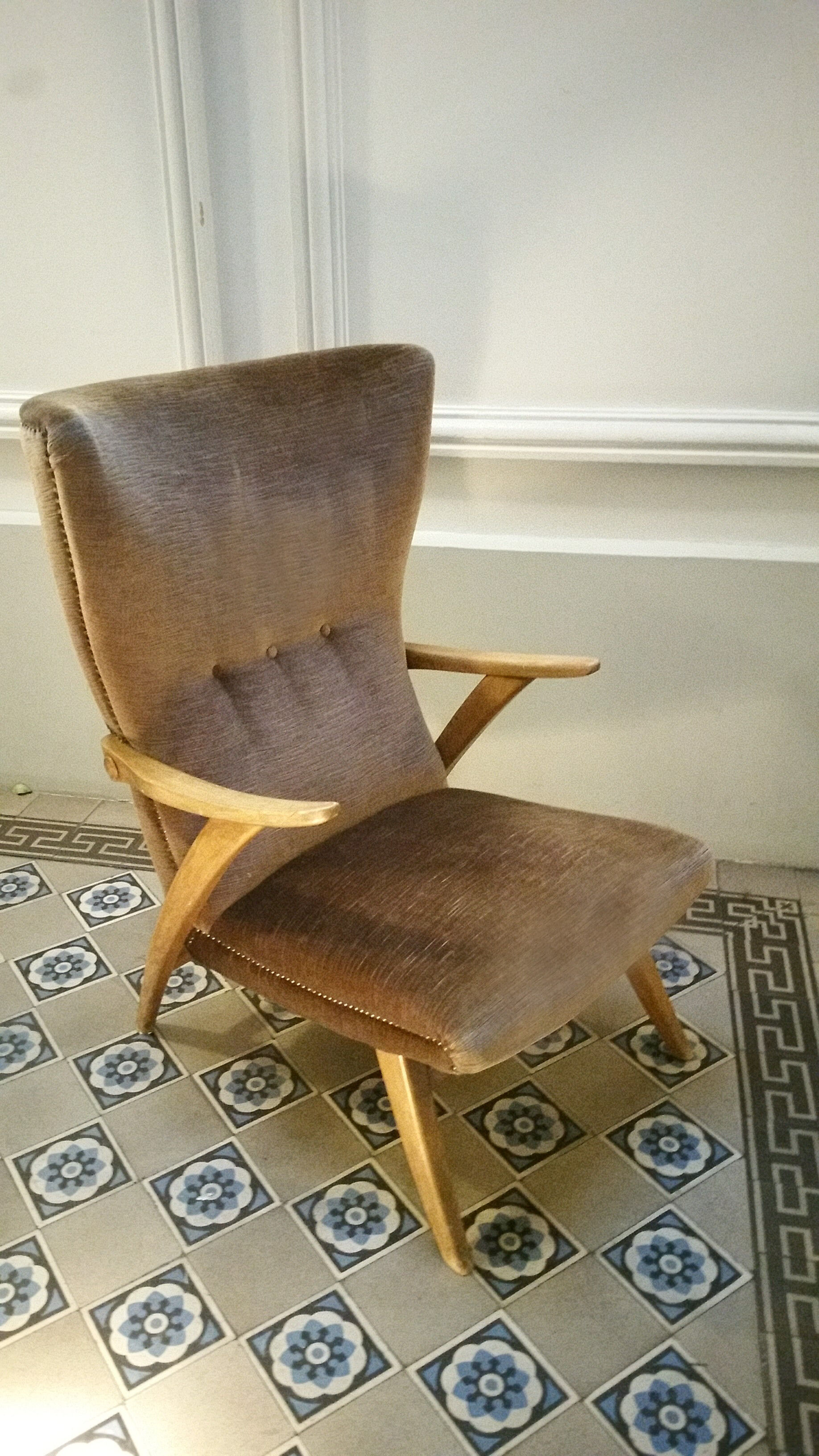 Chair high Scandinavian wing flesh velvet Brown