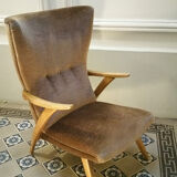 Chair high Scandinavian wing flesh velvet Brown