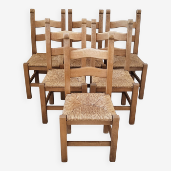 Suite de 6 chaises paillées vintage 1970