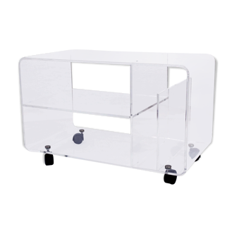 Plexiglas coffee table with vinyl compartment and magazines rack