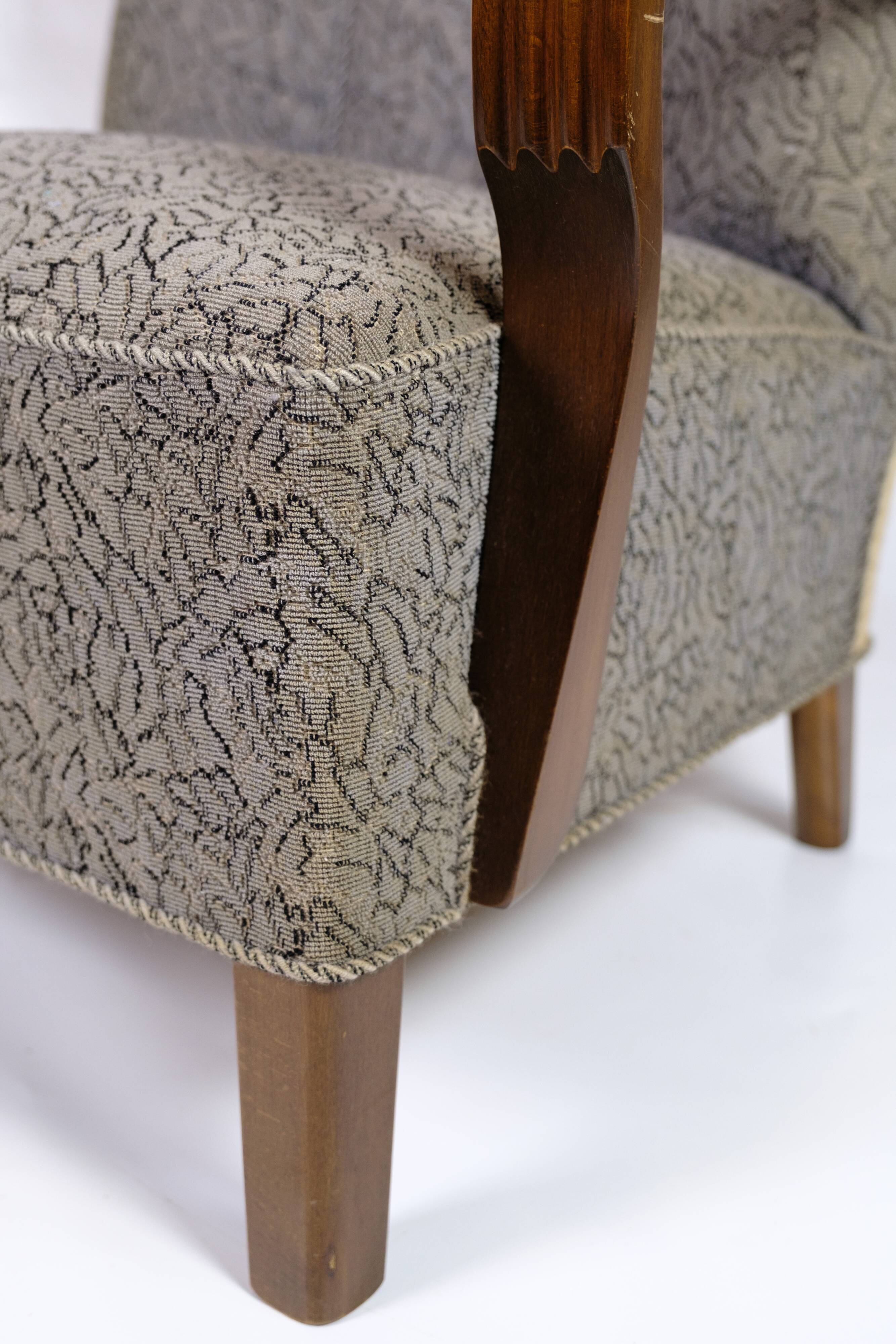 Set Of Two Armchairs In Floral Fabric & Dark Polished Wood, Danish Design From 1960s