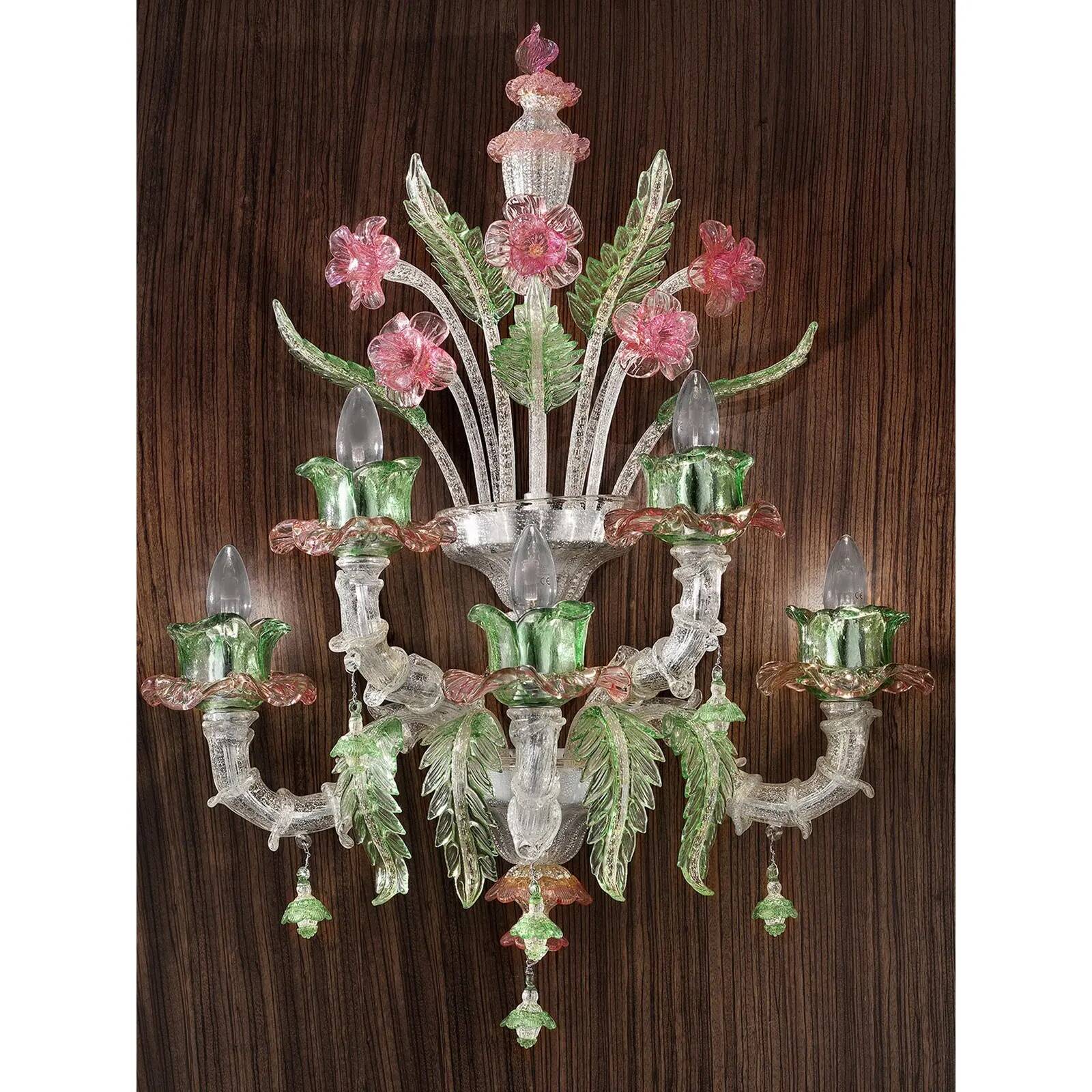Venetian Floral “Cà Rezzonico” Murano Glass Wall Sconce With Silver Leaf