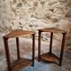 Vintage oak nesting tables set, round coffee table from the 1960s with two integrated side tables.