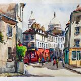 André Duculty (1912-1990) Watercolor on paper "Le Sacré Coeur, Le consulat, Paris" Signed