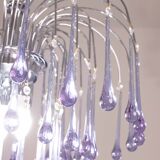 The Purple Crown, LArge Size Murano Chandelier Purple and Crystal Drops, 19