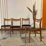 Lot de 4 chaises scandinaves en teck et skaï noir des années 60