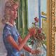 Original Swedish oil on canvas – “Woman with Flowers” by Bendt Lauritzen – signed, framed 82 × 72 cm (32.3" × 28.3")