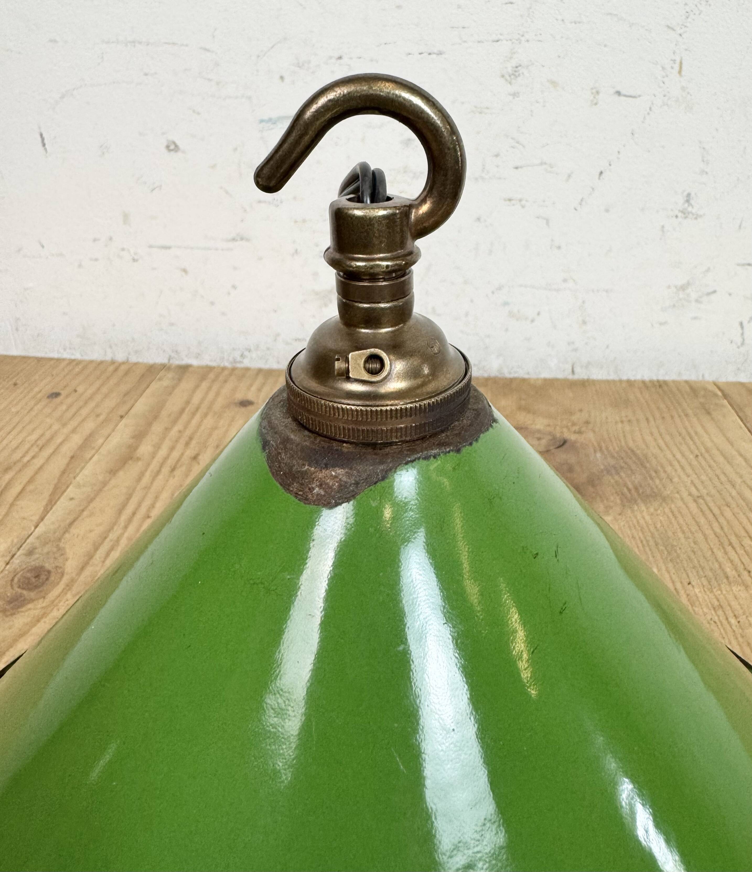 Industrial British Green Enamel Factory Pendant Lamp, 1950s