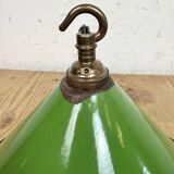 Industrial British Green Enamel Factory Pendant Lamp, 1950s