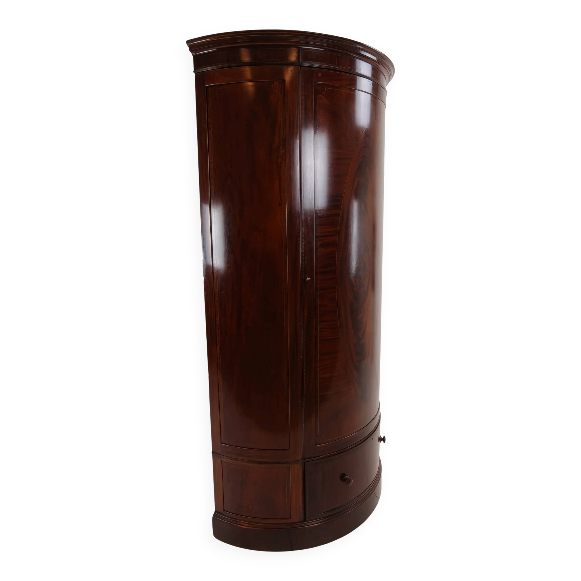 Edwardian mahogany bow-fronted wardrobe by Maple & Co