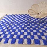 Moroccan blue checkered rug - 289 x 225 cm