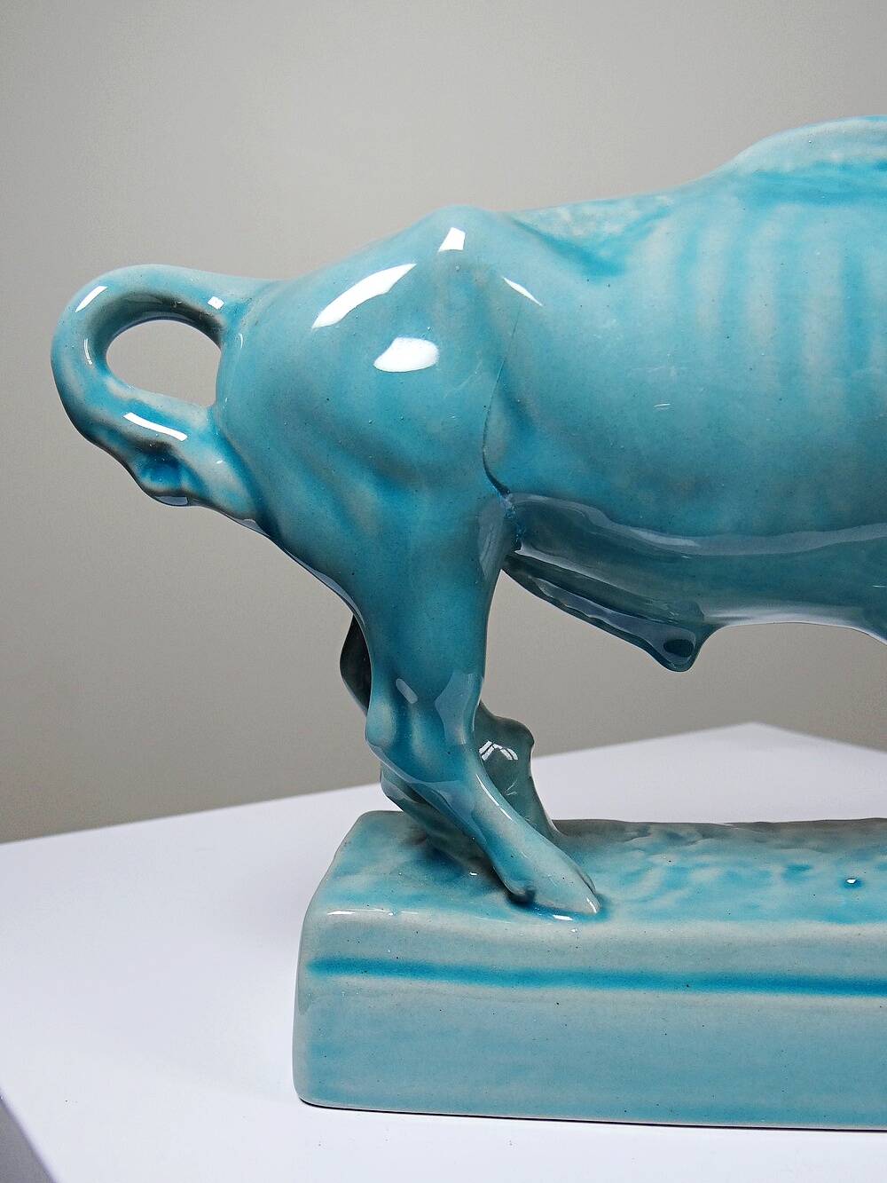 Bison Zsolnay in turquoise glazed earthenware, Hungary, 1940s-50s.