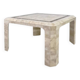 Square coffee table from the 70s - 80s in stone and brass marquetry
