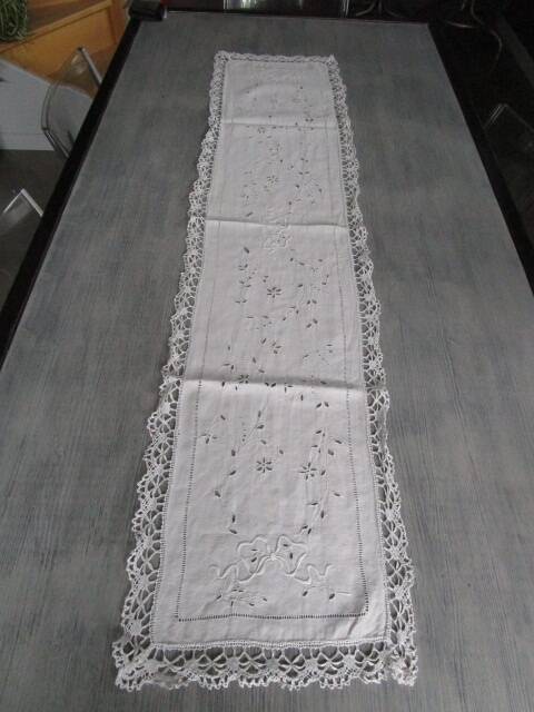 Antique large embroidered table centerpiece 150cm x 35cm