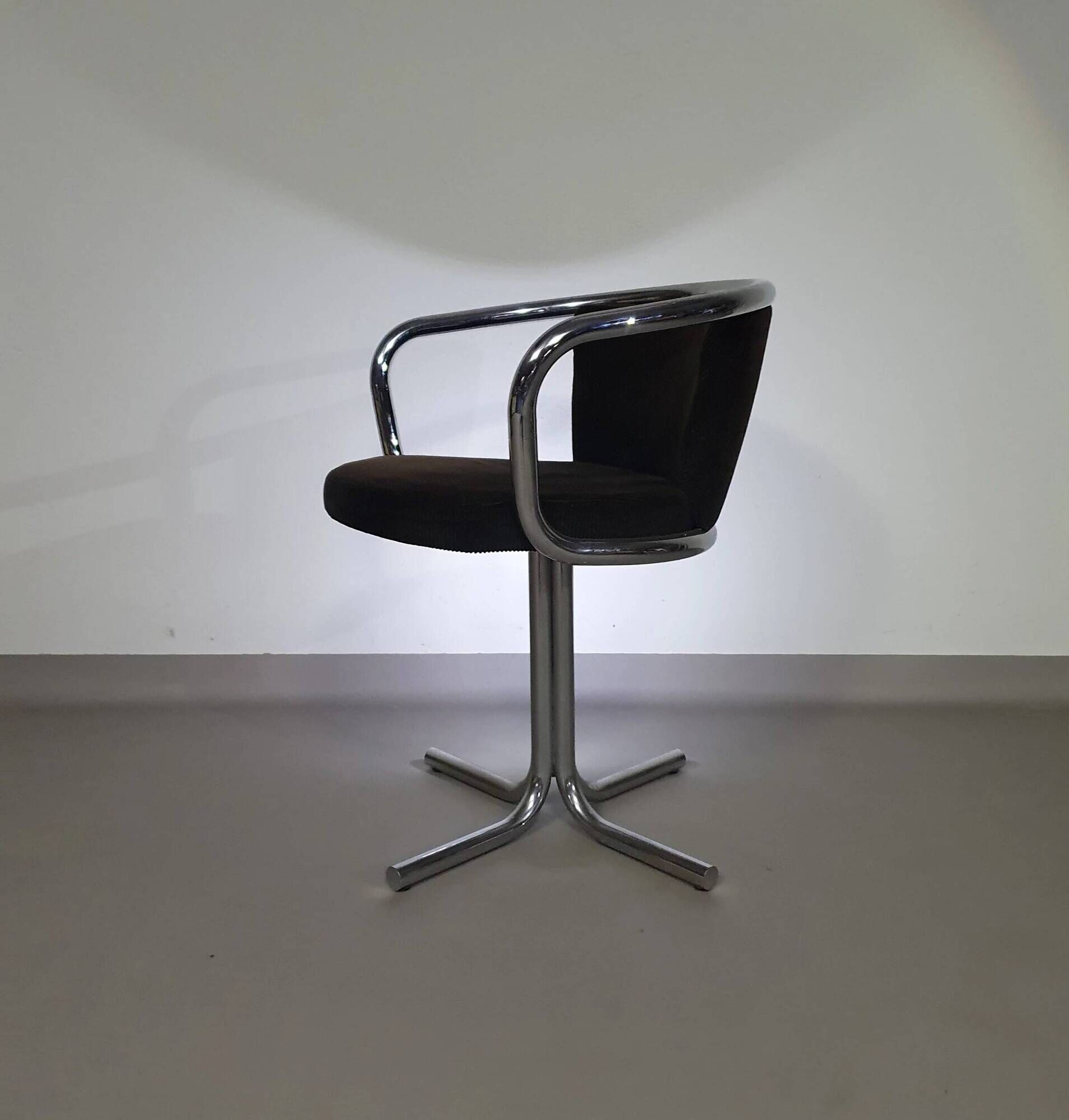3 x mid-century tube frame chairs (swivel) corduroy upholstery