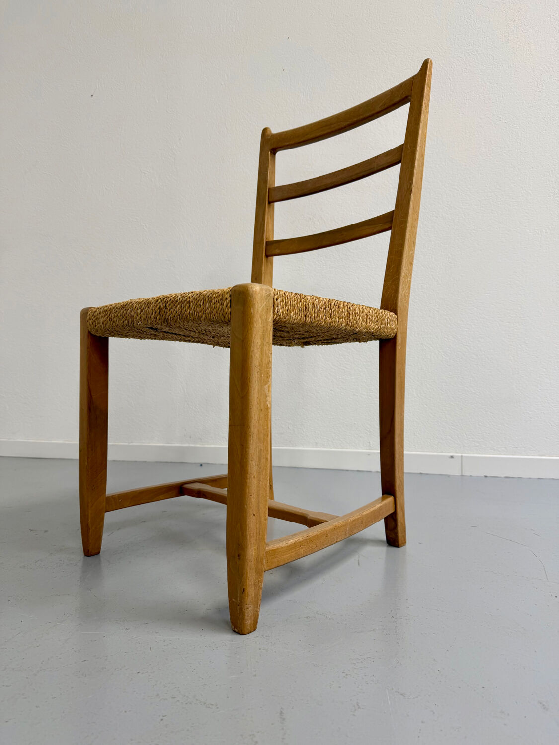 Set of 5 wooden chairs with rope seats, Scandinavian design, 1970s