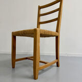 Set of 5 wooden chairs with rope seats, Scandinavian design, 1970s
