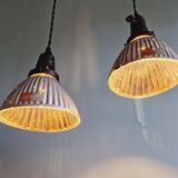 Set of 3 industrial mercury glass pendant lights, GAL (France), 1930s