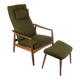 Set Of 2 Armchairs With Stool Made In Green Fabric & Teak By Alf Svensson For Fritz Hansen From 1960