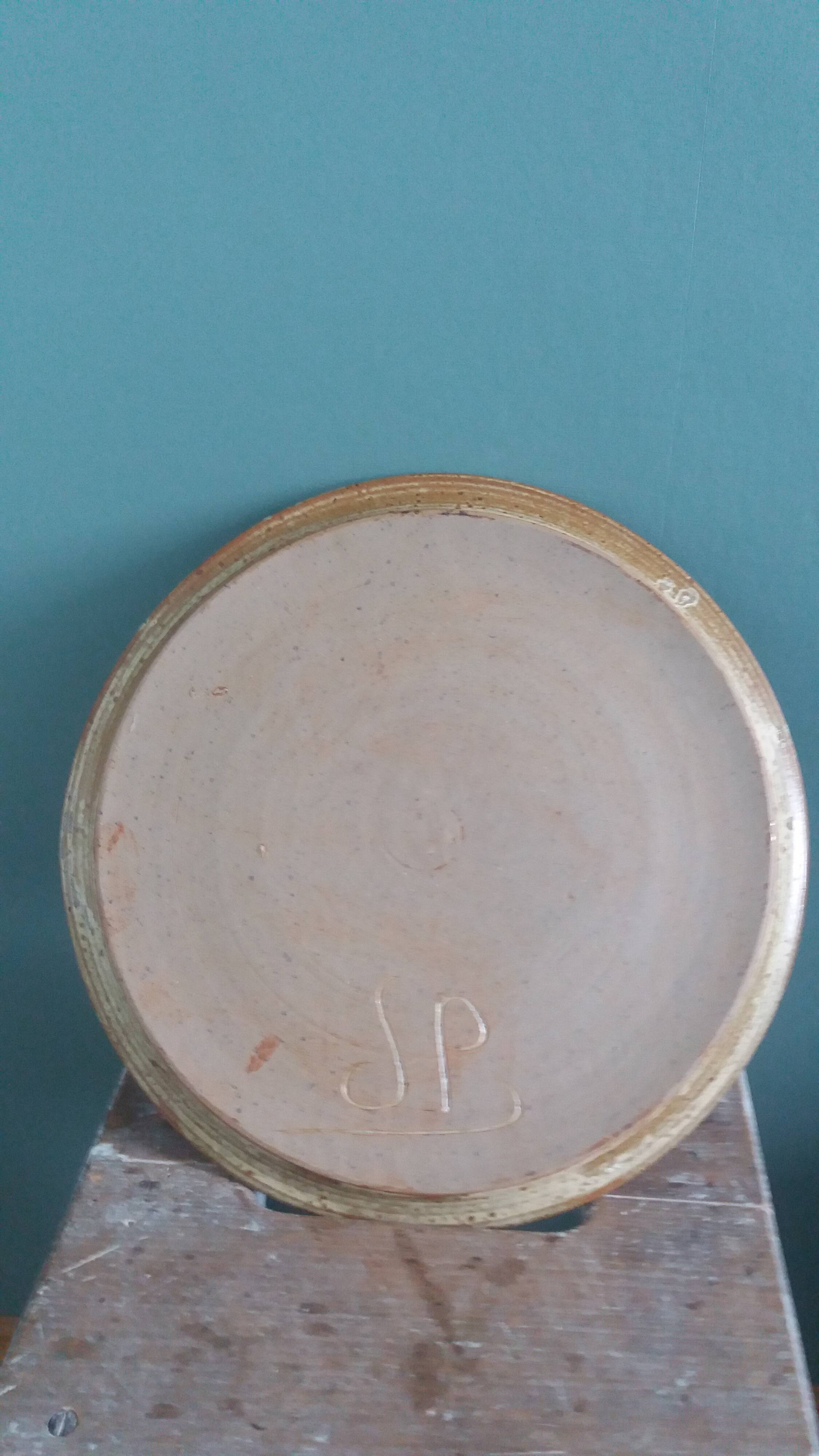 Stoneware cheese bell and platter from Puisaye, signed Jean-Pierre Prud’hom