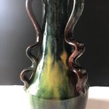Vase with wavy handles in handcrafted Flemish stoneware