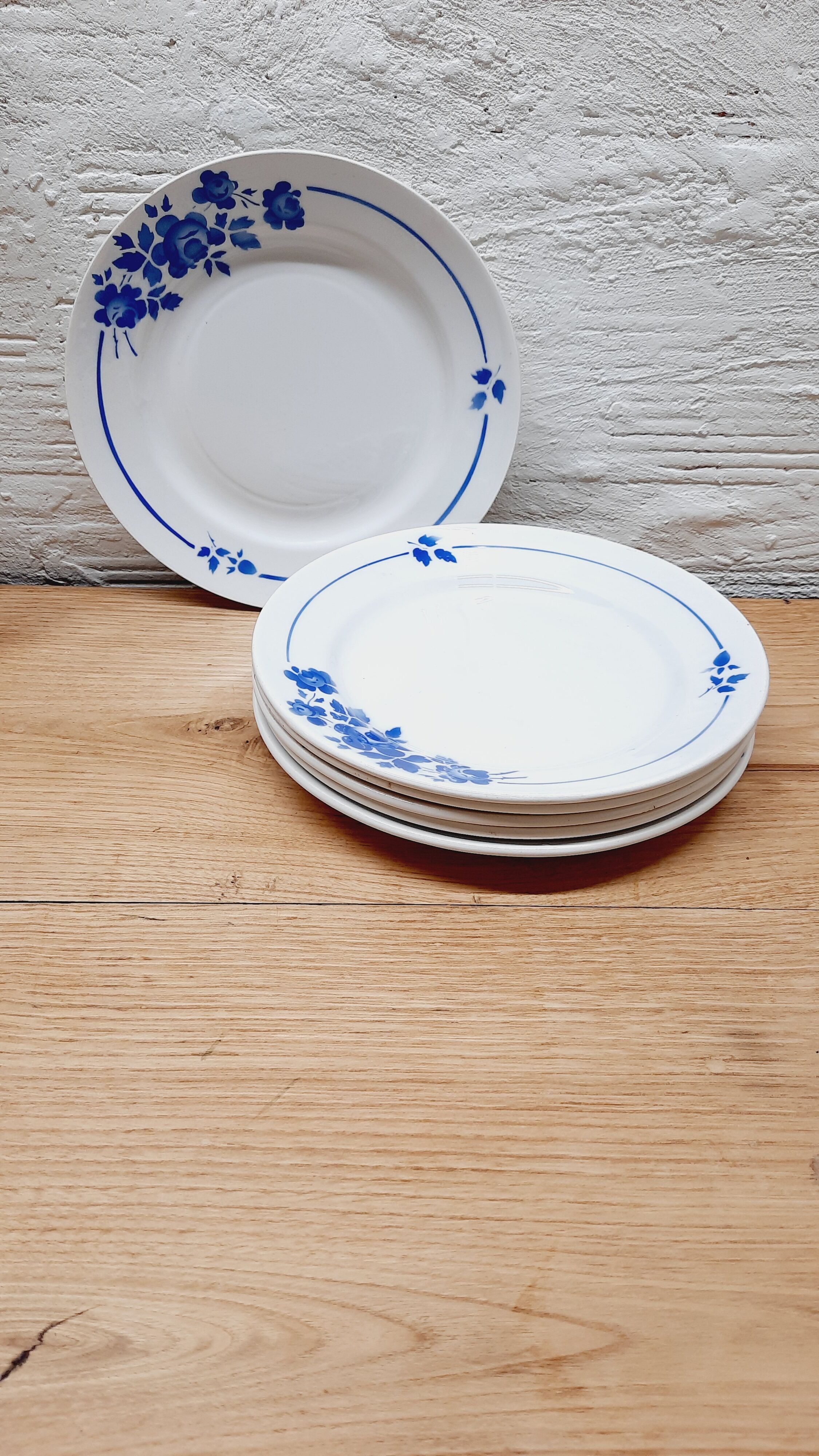 Set 6 assiettes plates fleurs bleues