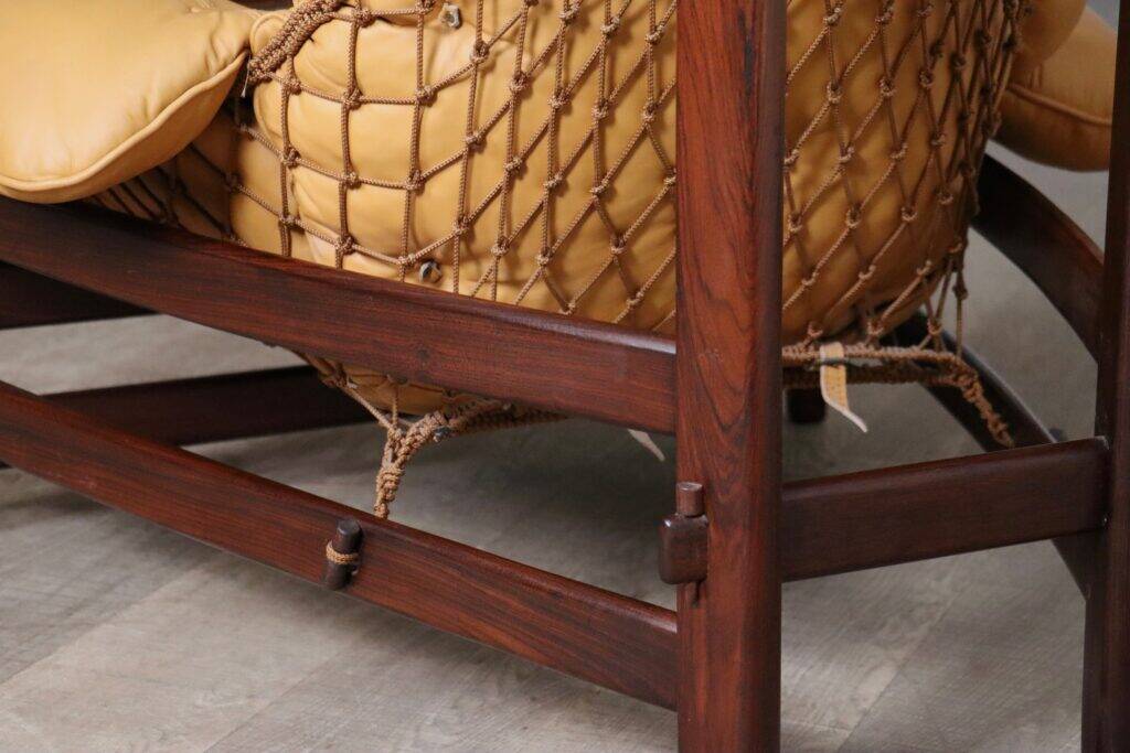 Jangada lounge chair with ottoman in cognac leather by Jean Gillon, Brazil, 1960s