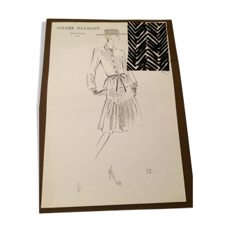 Dessin ancien / vintage de mode haute couture de chez Balmain