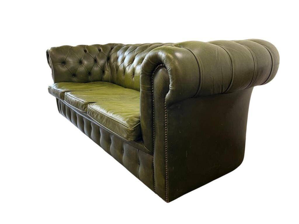 Antique green leather Chesterfield / sofa / couch