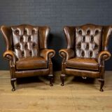 Set of Chesterfield armchairs with footstool