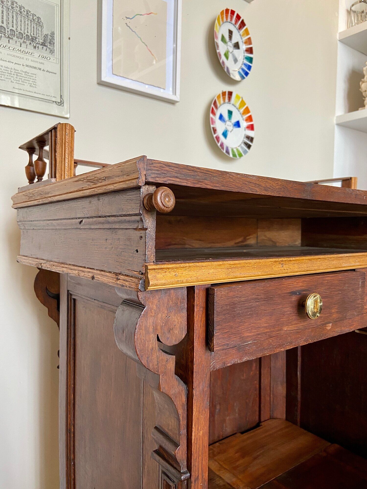 Counter, reception furniture in solid wood early twentieth century