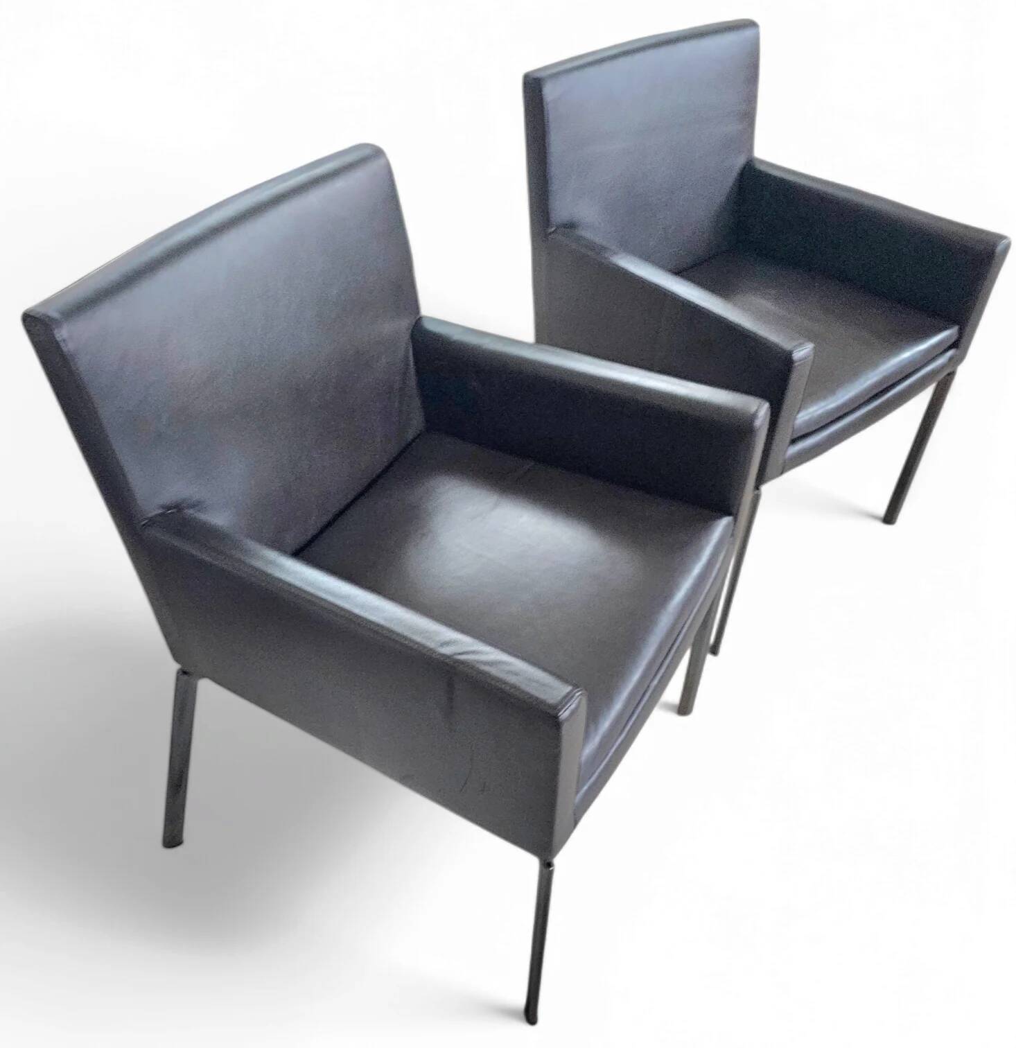 2 x Manet Minotti arm chairs 1990s / dark brown leather / chrome height 83