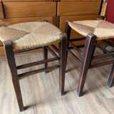 Pair of wood and straw stools