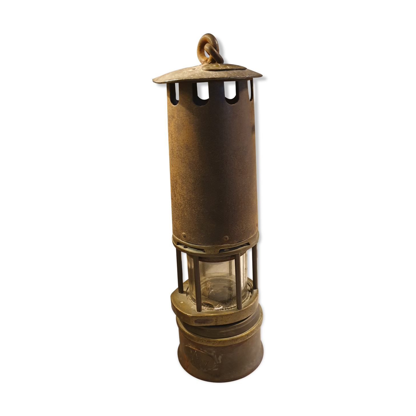 Old miner's lamp with baccarat glass