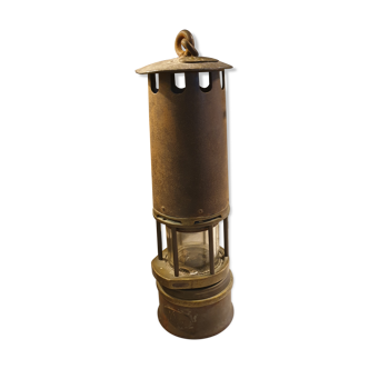 Ancienne lampe de mineur avec verre baccarat