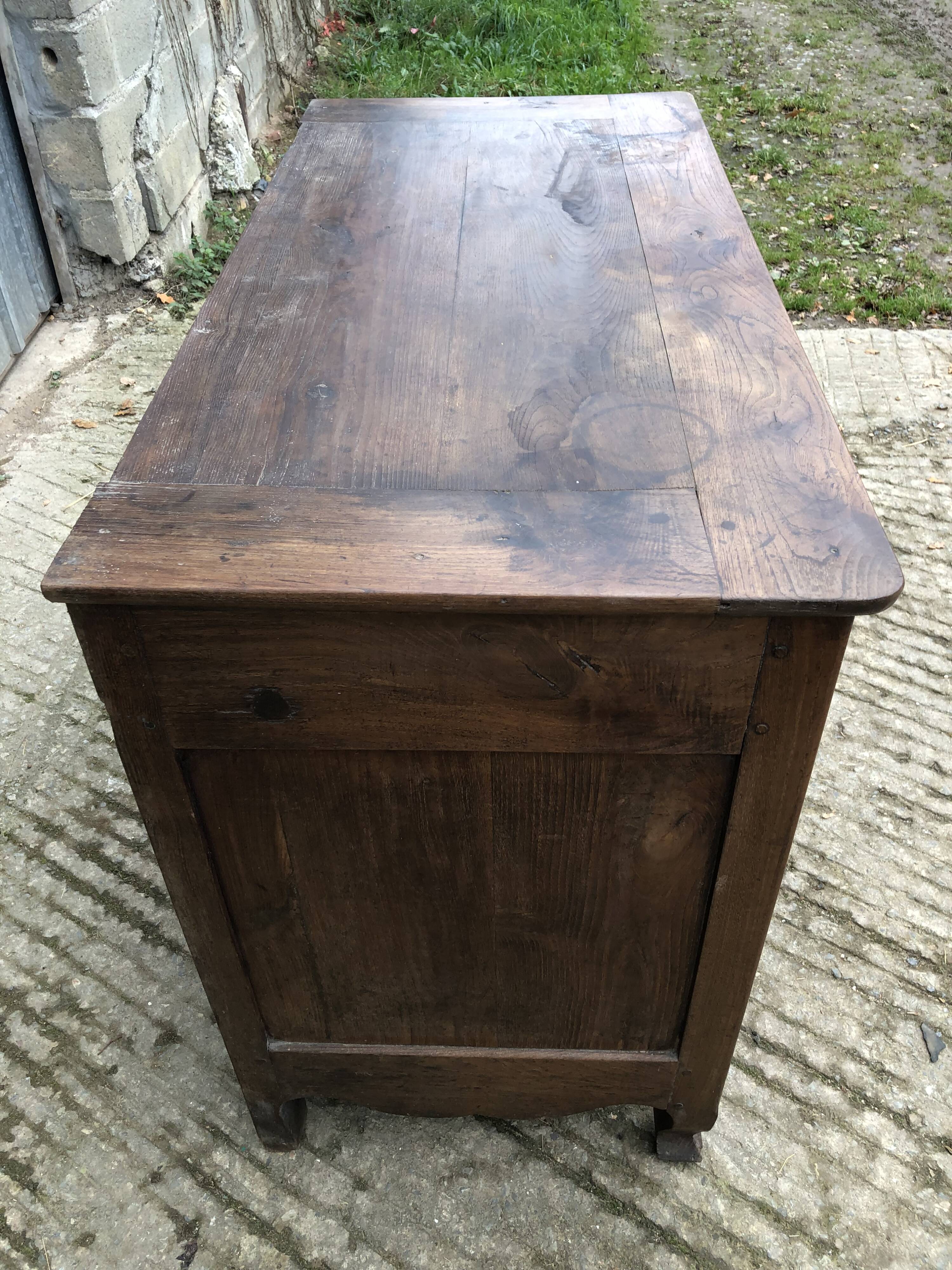Antique Louis XV low chestnut sideboard with 2 doors and 1 drawer.