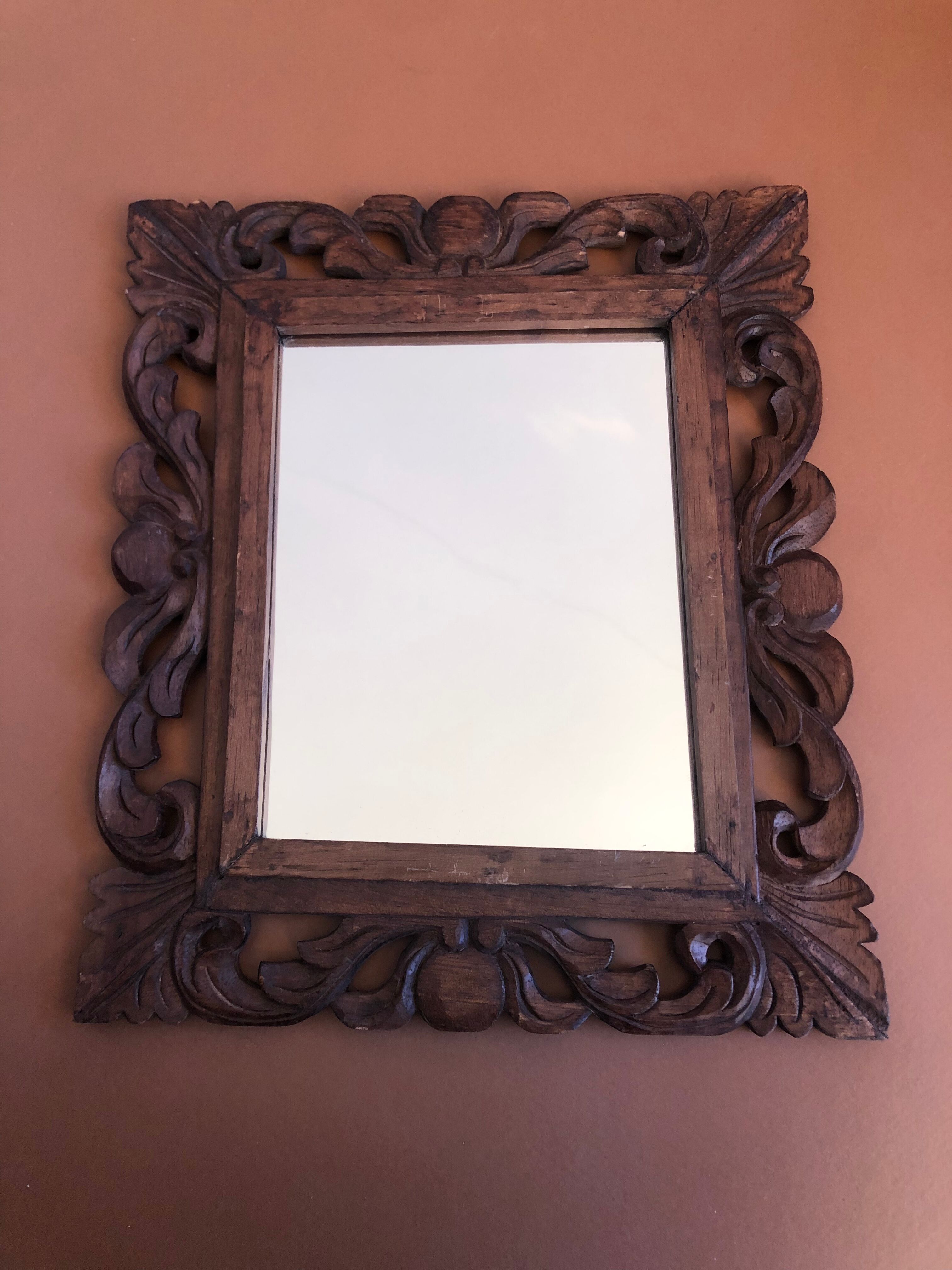 Old mirror carved wooden frame