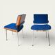 Pair of Marcom chairs in electric blue fabric, teak and chrome metal, 1970.