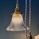 Vintage triple tulip pendant light in chiseled glass and holophane