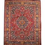 Vintage persian carpet handwoven red wool khorasan area rug- 338x243cm