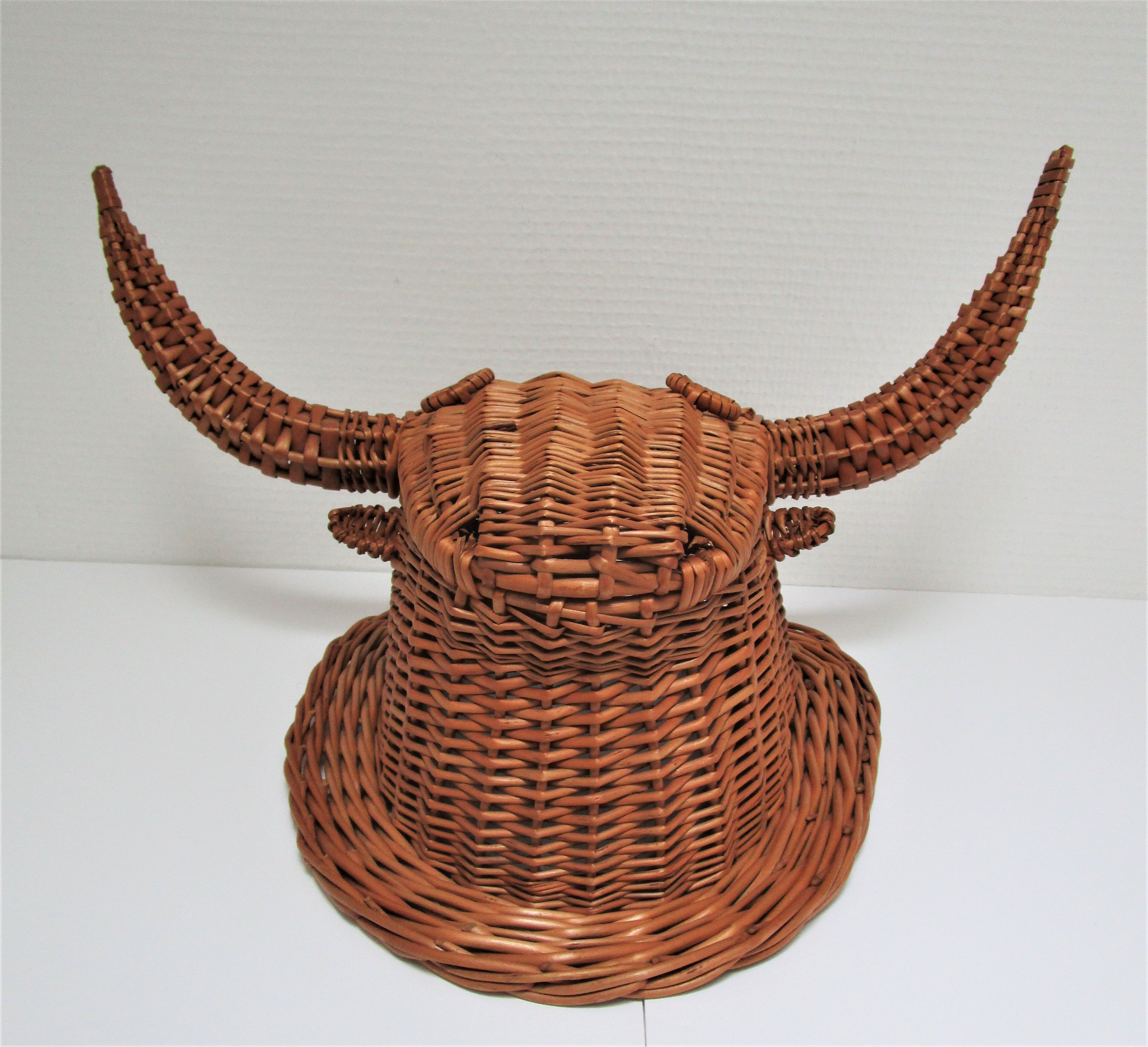 Bull head minotaur wicker vintage 60s-70s