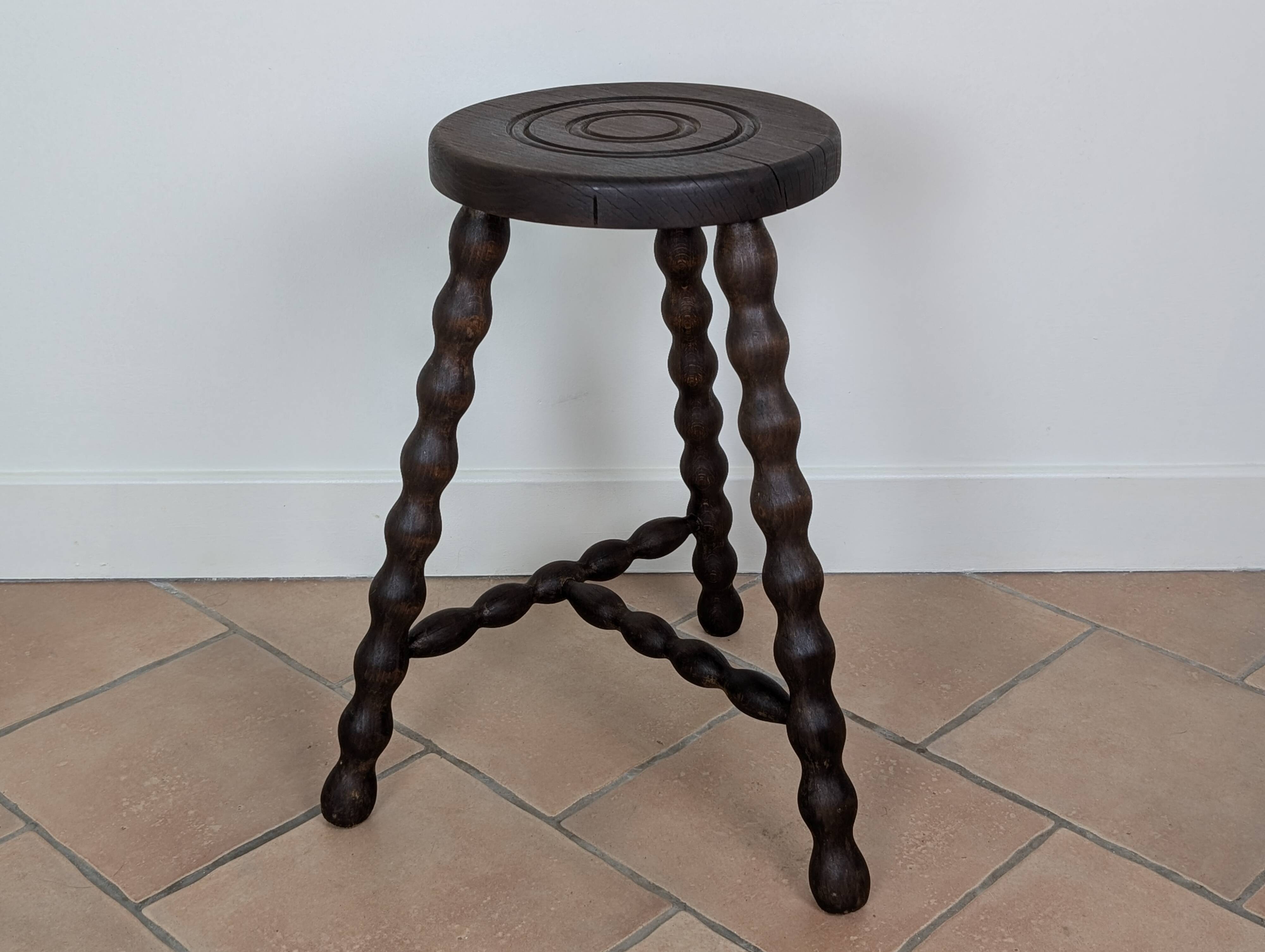 Tabouret/porte plante tripode bois tourné