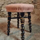Tabouret Napoléon III ancien – XIXe siècle – Bois laqué noir, décor doré