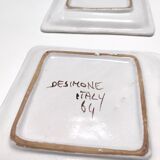Set of Six Vintage Square Hand-Crafted Earthenware Plates by De Simone, Italy