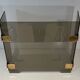 Three-Panel Folding Fire Screen in Smoked Glass with Polished Brass Hinges,