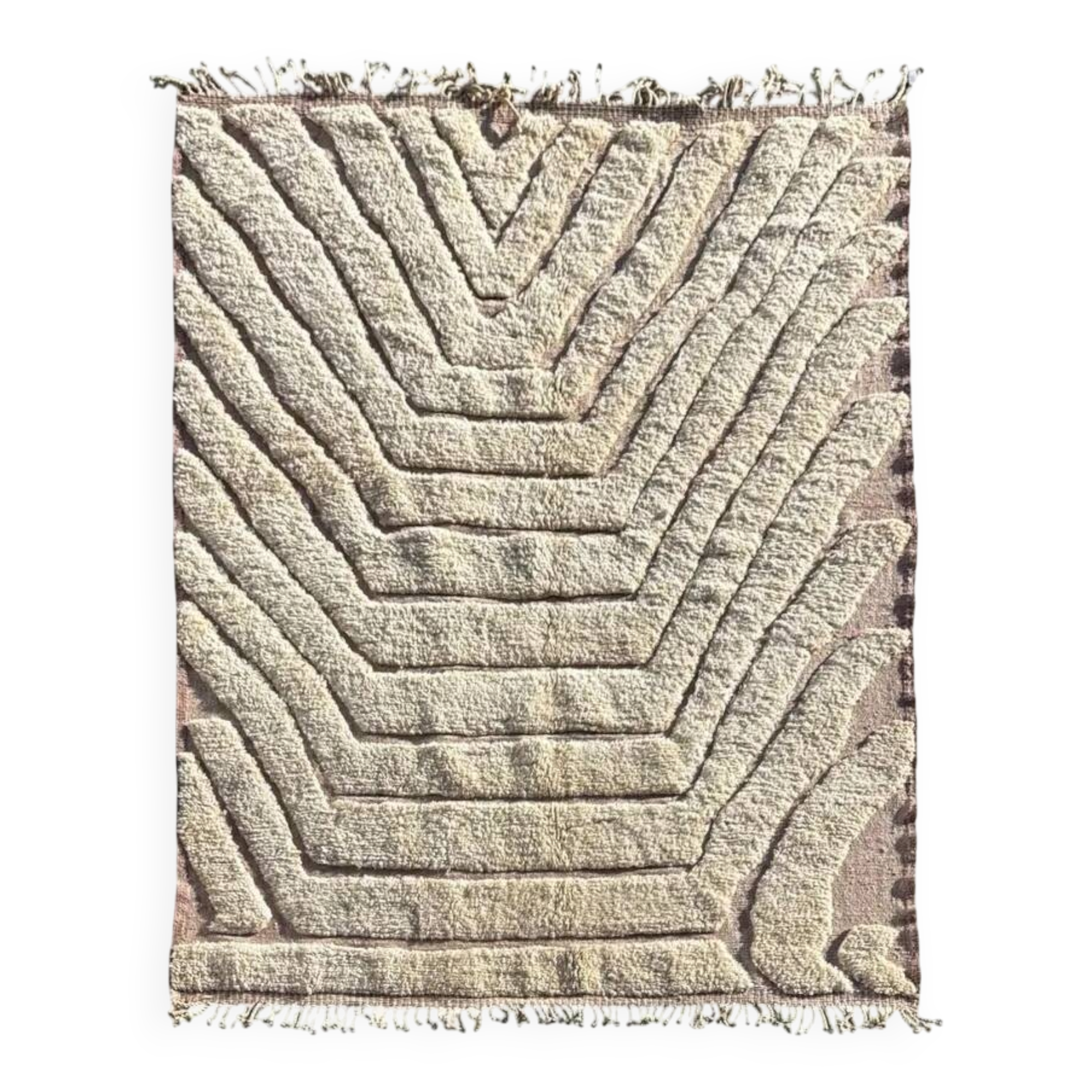 Tapis berbère marocain moderne Mrirt en laine 210x300 cm – Tapis neutre fait main, Tapis Beni Ourain, Décor minimaliste moderne