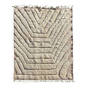 Tapis berbère marocain moderne Mrirt en laine 210x300 cm – Tapis neutre fait main, Tapis Beni Ourain, Décor minimaliste moderne