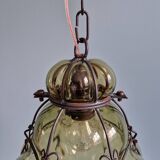 Venetian pendant light in blown glass and wrought metal, mid-20th century