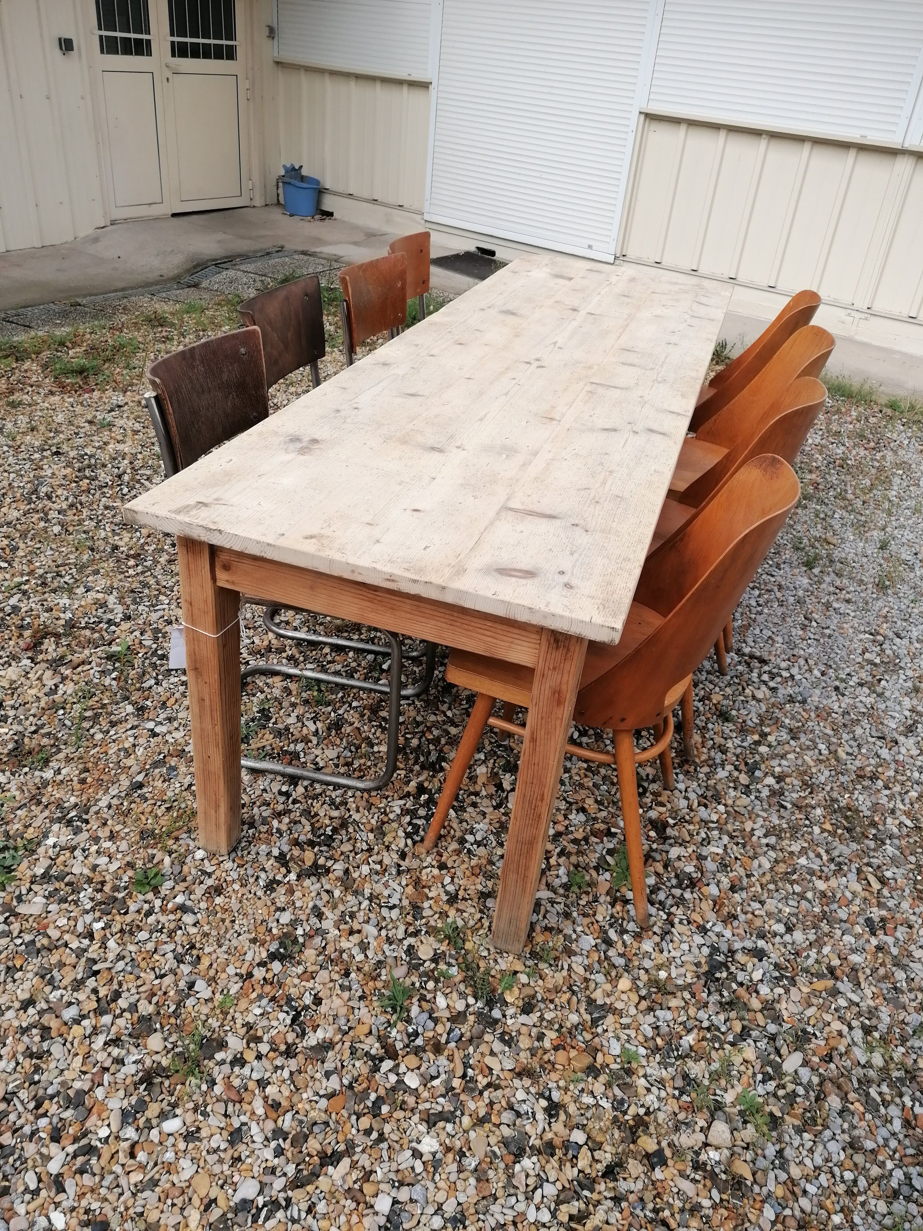 Large vintage wooden farmhouse table, 2.45m, 8 people